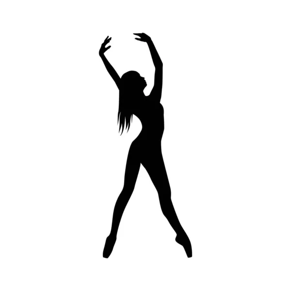 Bailarina Mujer Silueta Vector Ilustración Blanco Negro — Archivo Imágenes Vectoriales