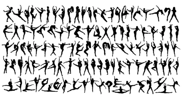 Набір Танцювальна Жінка Силуети Векторні Ілюстрації Чорно Білий — стоковий вектор
