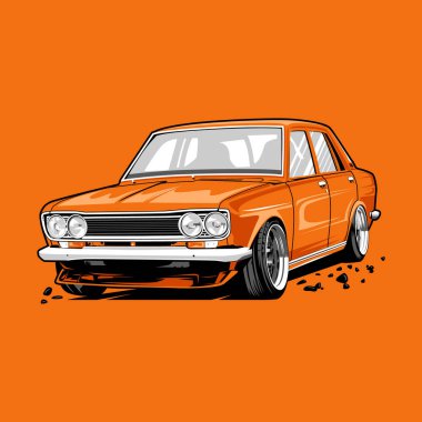 Datsun 510 klasik araba illüstrasyon vektör çizgisi sanatı