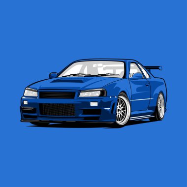 Nissan GTR R35 Mavi spor araba illüstrasyon vektör çizgisi