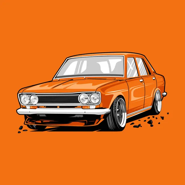 Datsun 510 Clássico Carro Ilustração Vetor Linha Arte — Vetor de Stock