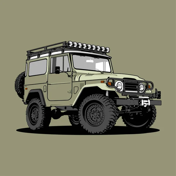 Jeep Land Cruiser Fj40 Ilustración Coches Vector Línea Arte — Vector de stock