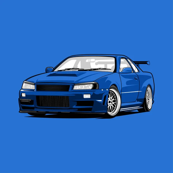 Nissan Gtr R35 Blauwe Sport Auto Illustratie Vector Lijn Kunst — Stockvector