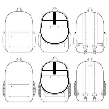 Sırt çantası vektör çizimi düz tasarım elbise koleksiyonu