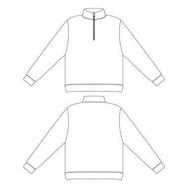 Şablon yarım zip sweatshirt vektör çizimi düz tasarım elbise koleksiyonu