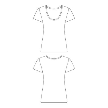 Şablon dar tişört kadın illüstrasyonu düz çizim tasarım taslağı