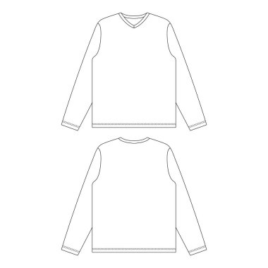 V yaka uzun kollu t-shirt vektör çizimi düz çizim tasarımı ana hatları