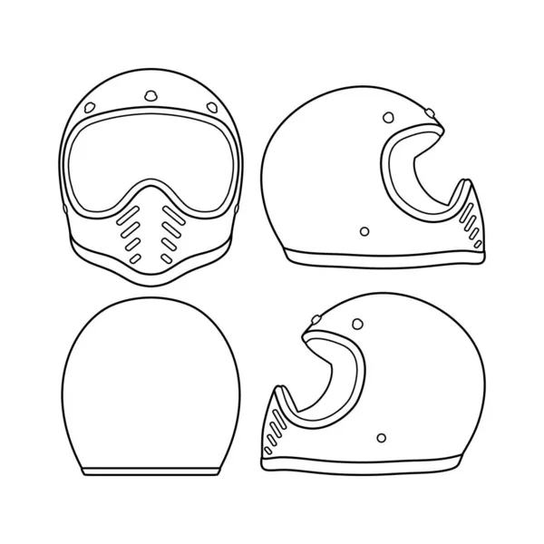 Modèle Casque Contour Plein Visage Conception Plate — Image vectorielle