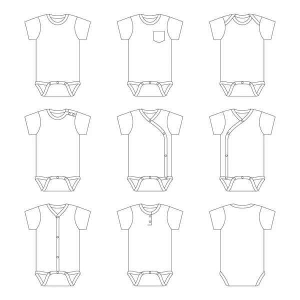 Template All Model Baby Onesie Vector Illustration Flat Sketch Design — Stock Vector