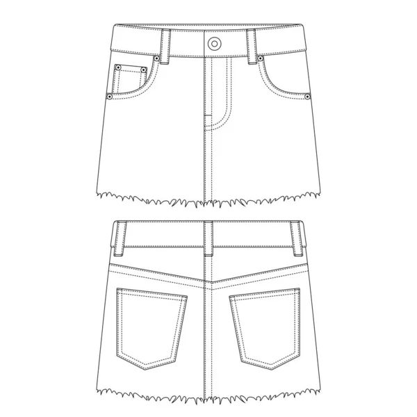 Modèle Fitch Mini Jupe Jeans Vectoriel Illustration Plat Design Contour — Image vectorielle