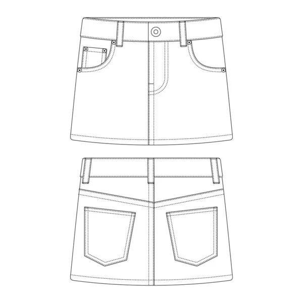 Mall Mini Kjol Jeans Vektor Illustration Platt Design Kontur Kläder — Stock vektor