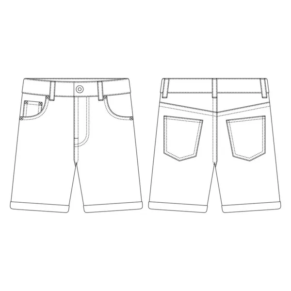 Sjabloon Manchetten Zoom Korte Broek Jeans Mannen Vector Illustratie Plat — Stockvector