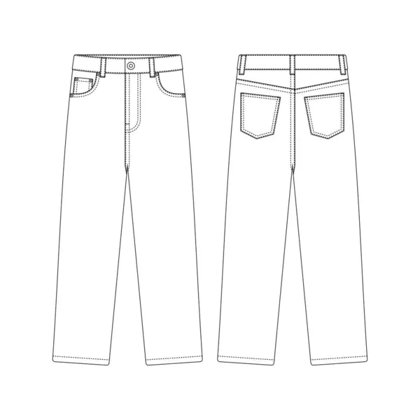 Mall Regelbunden Passform Jeans Vektor Illustration Platt Design Kontur Kläder — Stock vektor