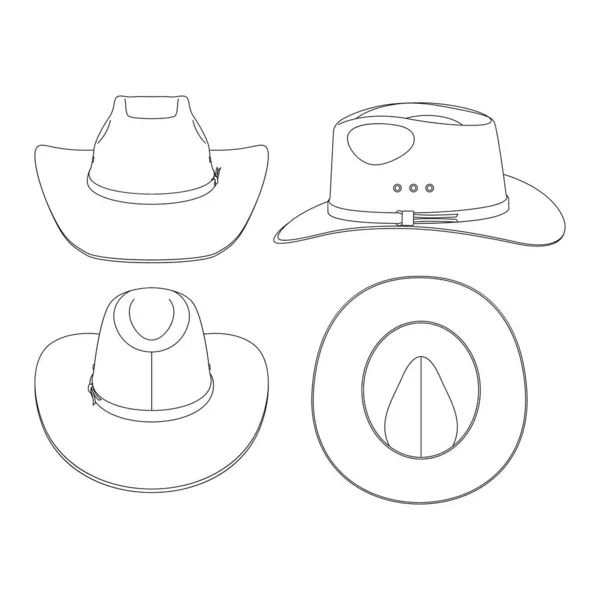 Πρότυπο Καουμπόι Καπέλο Διάνυσμα Εικονογράφηση Επίπεδη Σκίτσο Σχέδιο Περίγραμμα Καπέλο — Διανυσματικό Αρχείο