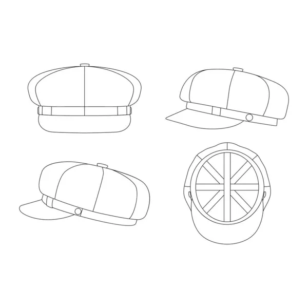 Template Gavroche Hat Vector Illustration Flat Sketch Design Outline Headwear — Vetor de Stock