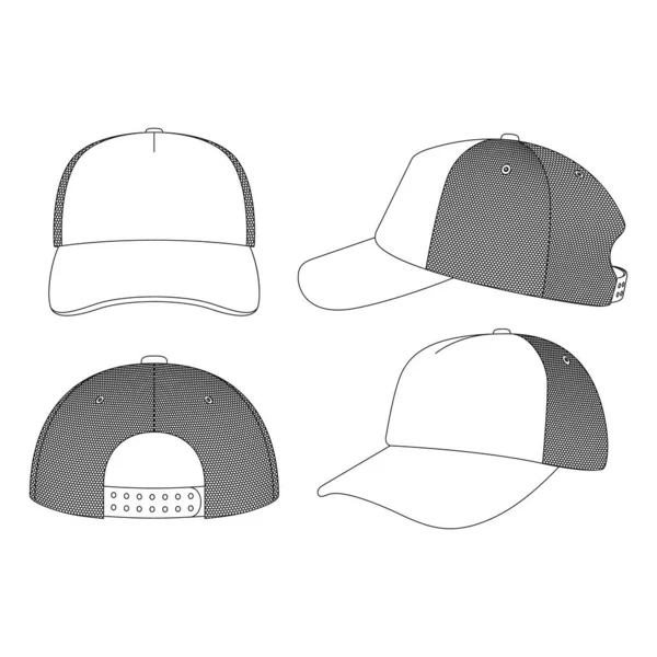 Mall Trucker Cap Vektor Illustration Platt Skiss Design Skiss — Stock vektor