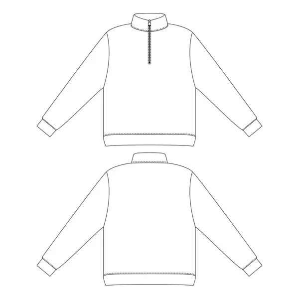 Modèle Moitié Zip Sweat Shirt Vectoriel Illustration Plat Design Contour — Image vectorielle