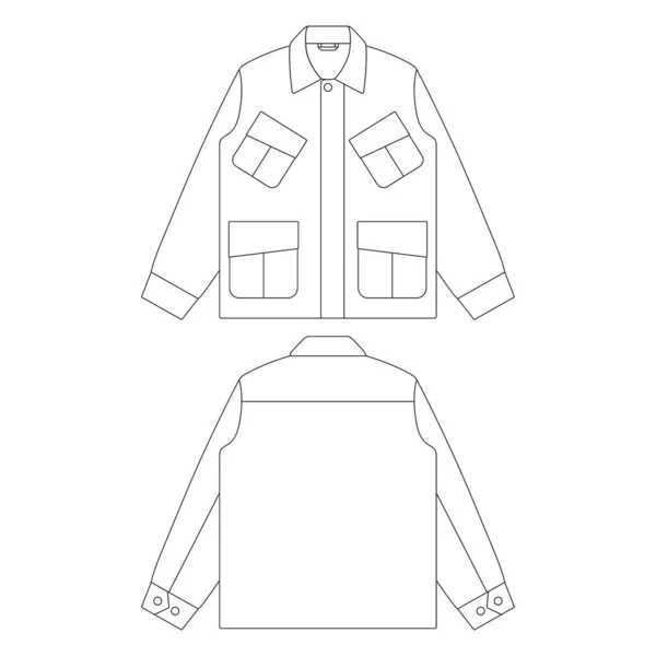 模板丛林中疲劳夹克矢量图平面草图设计大纲外层磨损 — 图库矢量图片