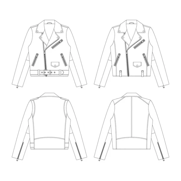 Modèle Veste Vélo Cuir Vectoriel Illustration Plat Design Contour Vêtements — Image vectorielle