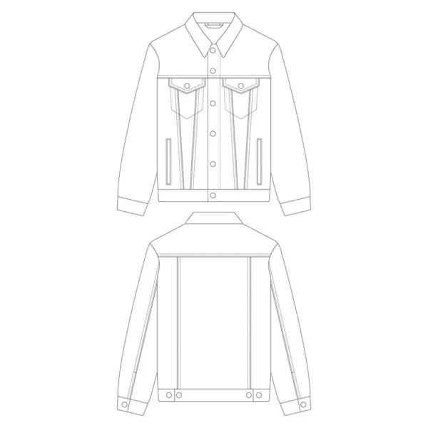 Template Jeans Jacket Vector Illustration Flat Sketch Design Outline — Stock Vector