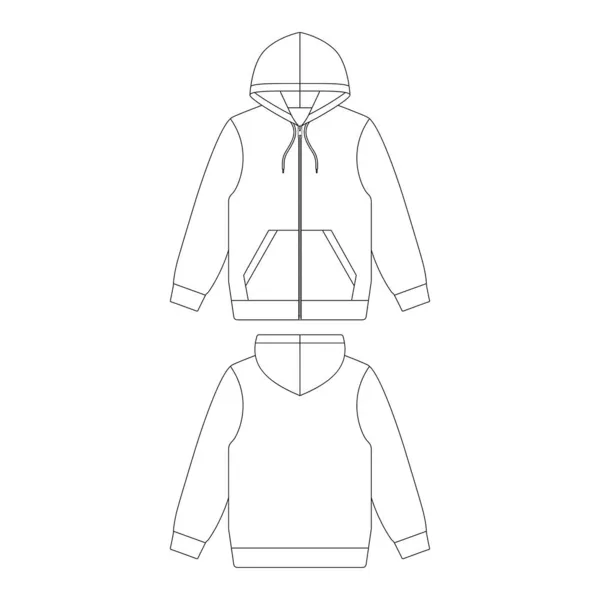 Modèle Zip Sweat Capuche Vectoriel Illustration Croquis Plan Design Contour — Image vectorielle
