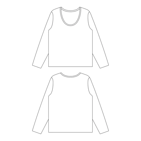Vorlage Locker Sitzende Langarm Shirt Frauen Vektor Illustration Flache Skizze — Stockvektor