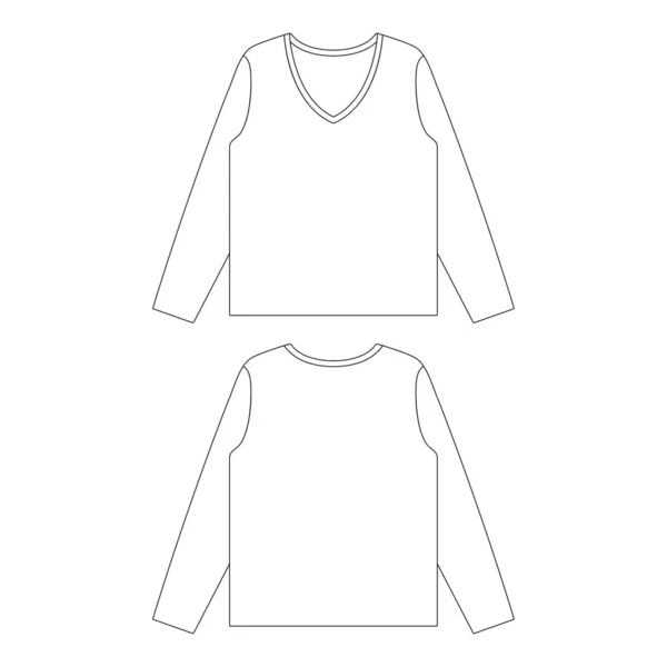 Plantilla Suelta Ajuste Manga Larga Cuello Camiseta Mujeres Vector Ilustración — Vector de stock