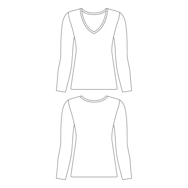 Plantilla Slim Fit Manga Larga Cuello Camiseta Mujeres Vector Ilustración — Vector de stock