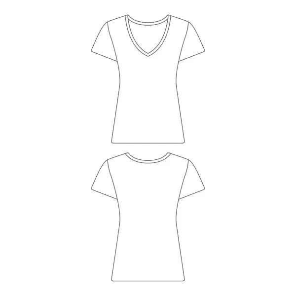 Modelo Slim Fit Neck Shirt Mulheres Vetor Ilustração Plana Esboço — Vetor de Stock