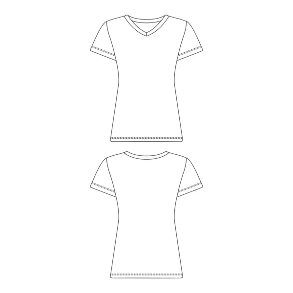 Modelo Neck Shirt Mulheres Vetor Ilustração Plana Esboço Projeto Esboço —  Vetores de Stock