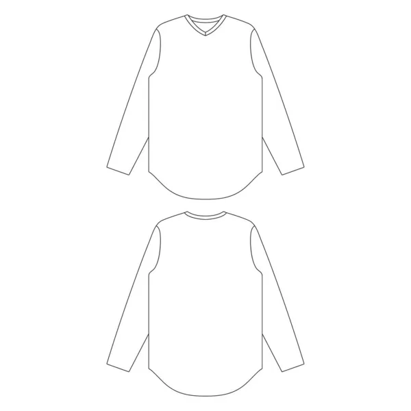 Modèle Ourlet Courbé Cou Manches Longues Shirt Vectoriel Illustration Croquis — Image vectorielle