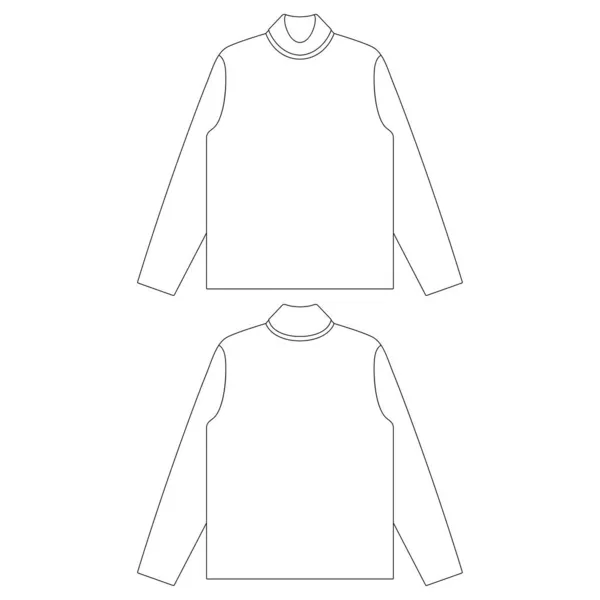 Plantilla Cuello Alto Manga Larga Camiseta Vector Ilustración Plano Bosquejo — Vector de stock