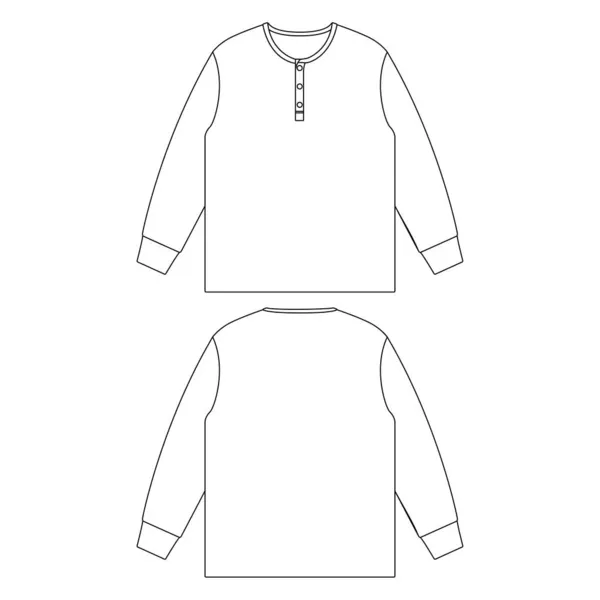 Plantilla Henely Cuello Largo Camiseta Vector Ilustración Diseño Plano Contorno — Archivo Imágenes Vectoriales