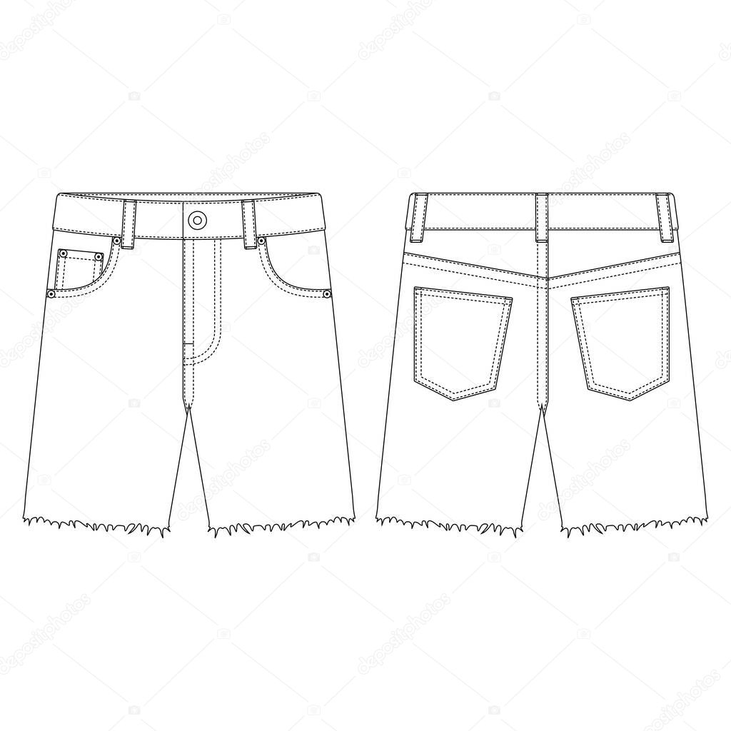 Template cropped short pants jeans men vector illustration flat design outline clothing