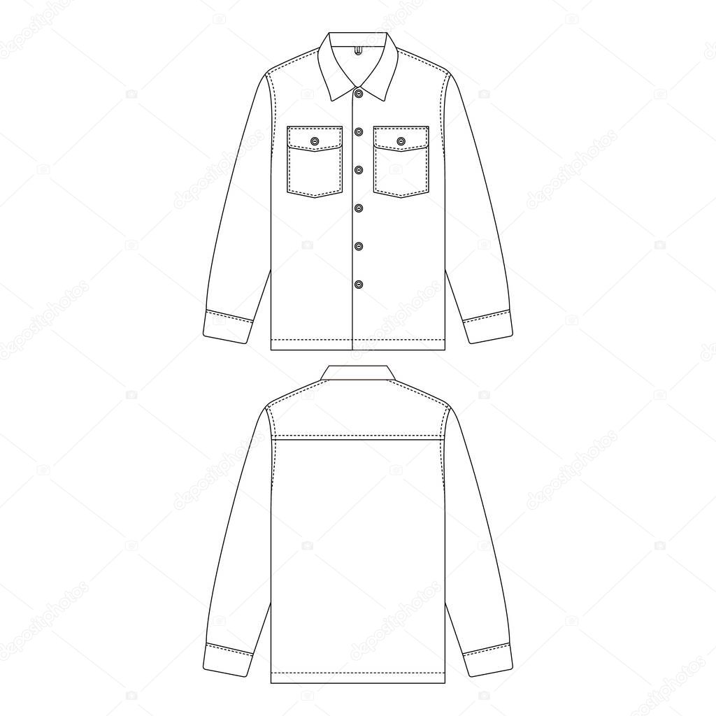 Template long sleeve work shirt vector illustration flat design outline clothing collection