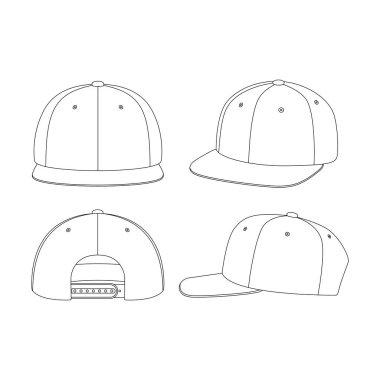 Şablon snapback şapka vektör çizimi düz çizim tasarımı ana hatları