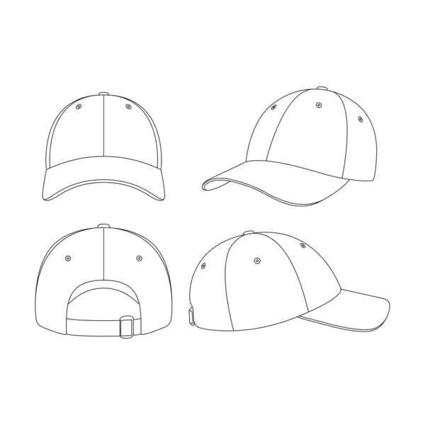 Πρότυπο Καπέλο Του Μπέιζμπολ Διανυσματική Απεικόνιση Επίπεδη Περίγραμμα Σχεδιασμού Σκίτσο — Διανυσματικό Αρχείο