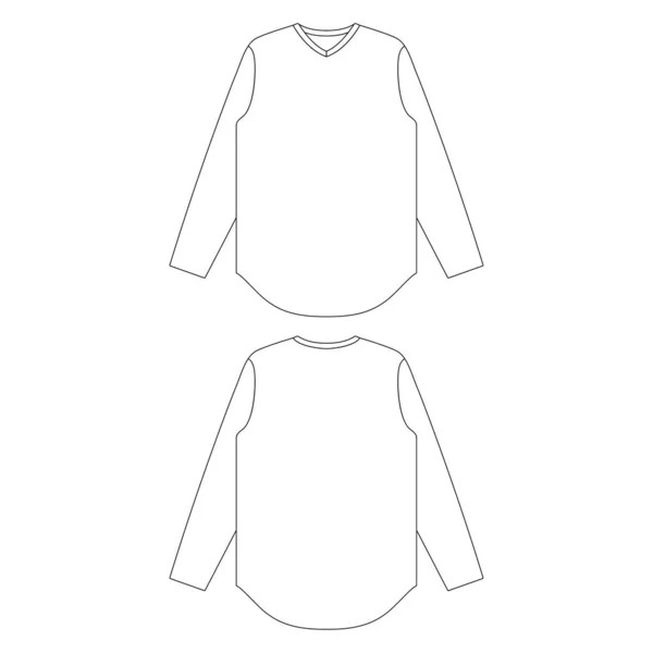 Vorlage Gebogener Saum Ausschnitt Langarm Shirt Vektor Illustration Flache Skizze — Stockvektor