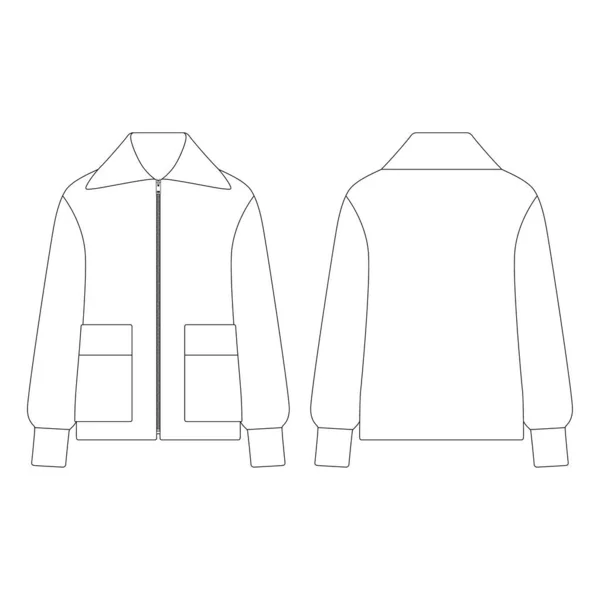 Modèle Femmes Blouson Veste Vecteur Illustration Plat Design Contour Vêtements — Image vectorielle