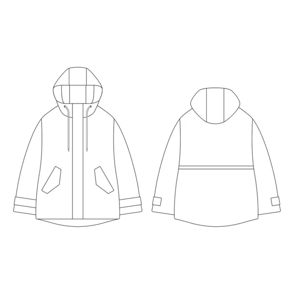 Template Women Blend Parka Vector Illustration Flat Design Outline Coleção —  Vetores de Stock