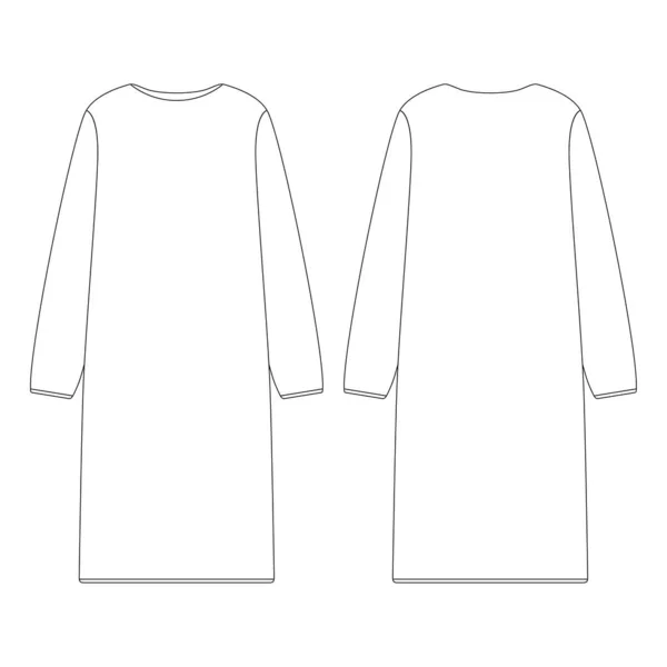 Template Women Long Sleeve Dress Vector Illustration Flat Design Outline — Stock Vector