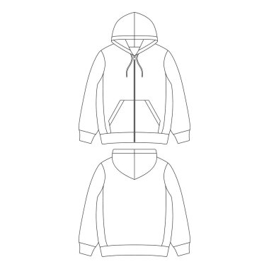 Şablon zip hoodie vektör çizimi düz tasarım elbise koleksiyonu