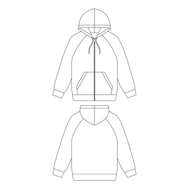 Raglan zip hoodie vektör illüstrasyonu düz tasarım elbise koleksiyonu