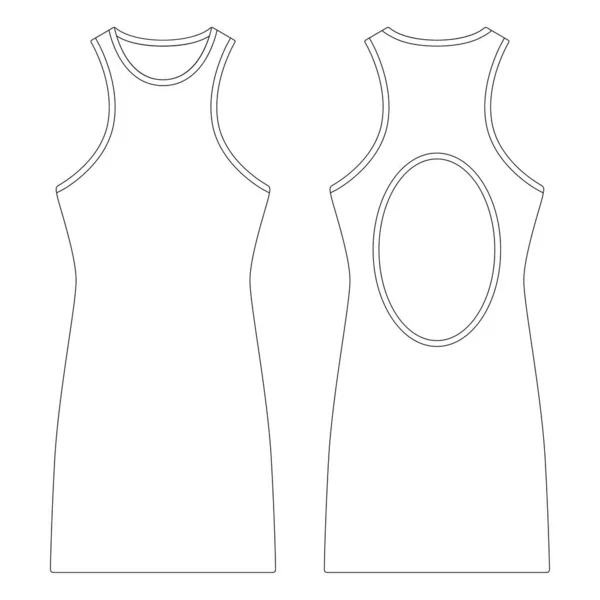 Modelo Vestido Aberto Volta Vetor Ilustração Design Plano Esboço Vestuário — Vetor de Stock
