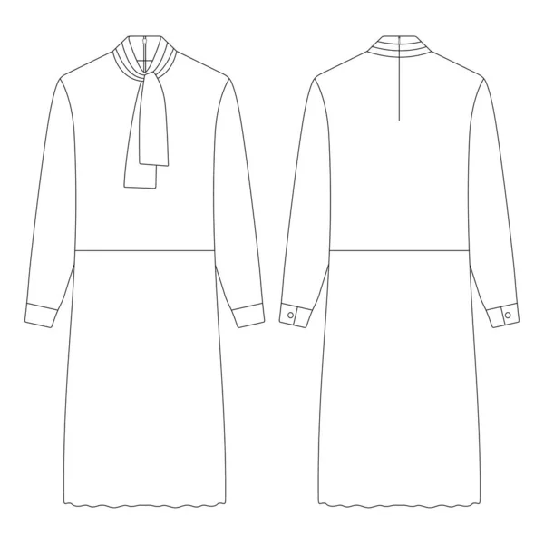 Πρότυπο Υψηλό Γιακά Μαντήλι Φόρεμα Διάνυσμα Εικονογράφηση Επίπεδη Σχεδίαση Περίγραμμα — Διανυσματικό Αρχείο
