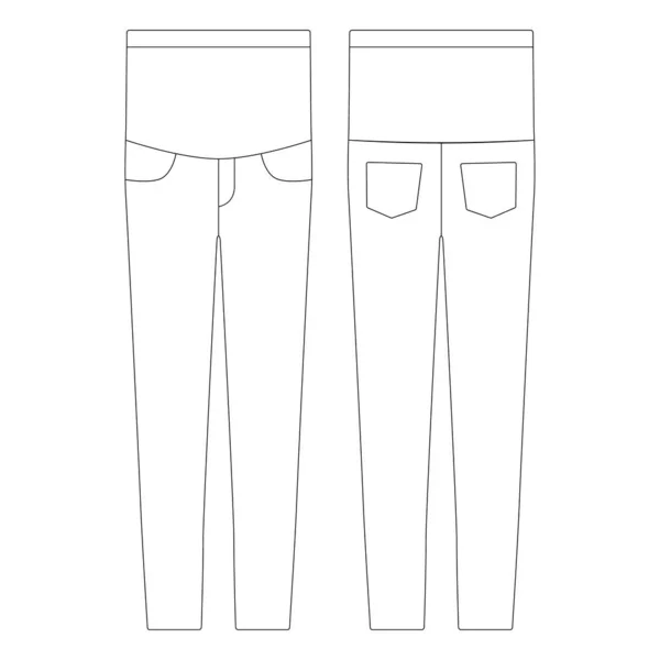 Mall Kvinnor Moderskap Stretch Jeans Vektor Illustration Platt Design Kontur — Stock vektor