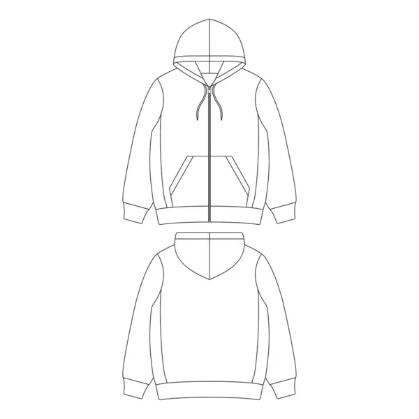 Modelo Zip Hoodie Vetor Ilustração Design Plano Esboço Vestuário Coleção — Vetor de Stock