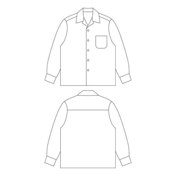 带口袋矢量插图的模板长袖野营衫扁平设计大纲服装系列 — 图库矢量图片