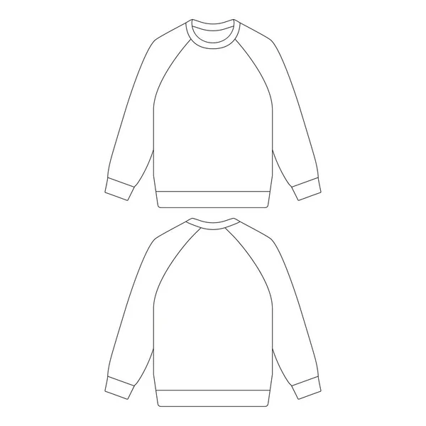 Modèle Raglan Col Rond Vecteur Illustration Plat Conception Contour Collection — Image vectorielle