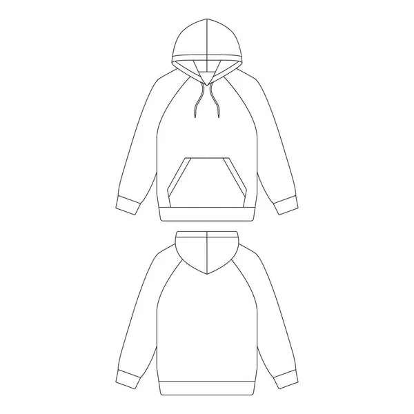 Modelo Raglan Hoodie Vector Ilustração Design Plano Esboço Vestuário Coleção — Vetor de Stock